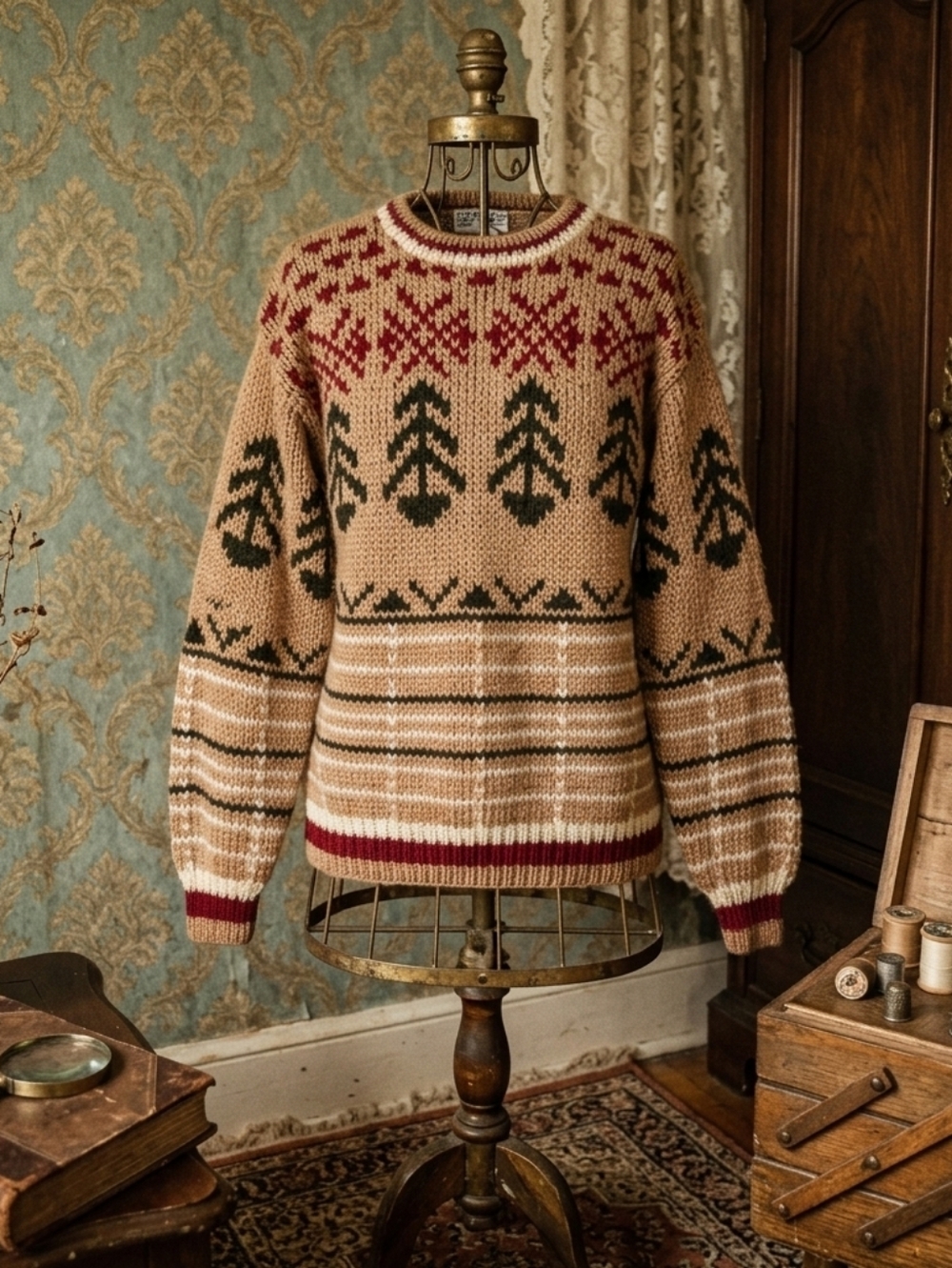 Vintage Northern Spirit Hand-Knit Nordic Sweater - Men’s Medium